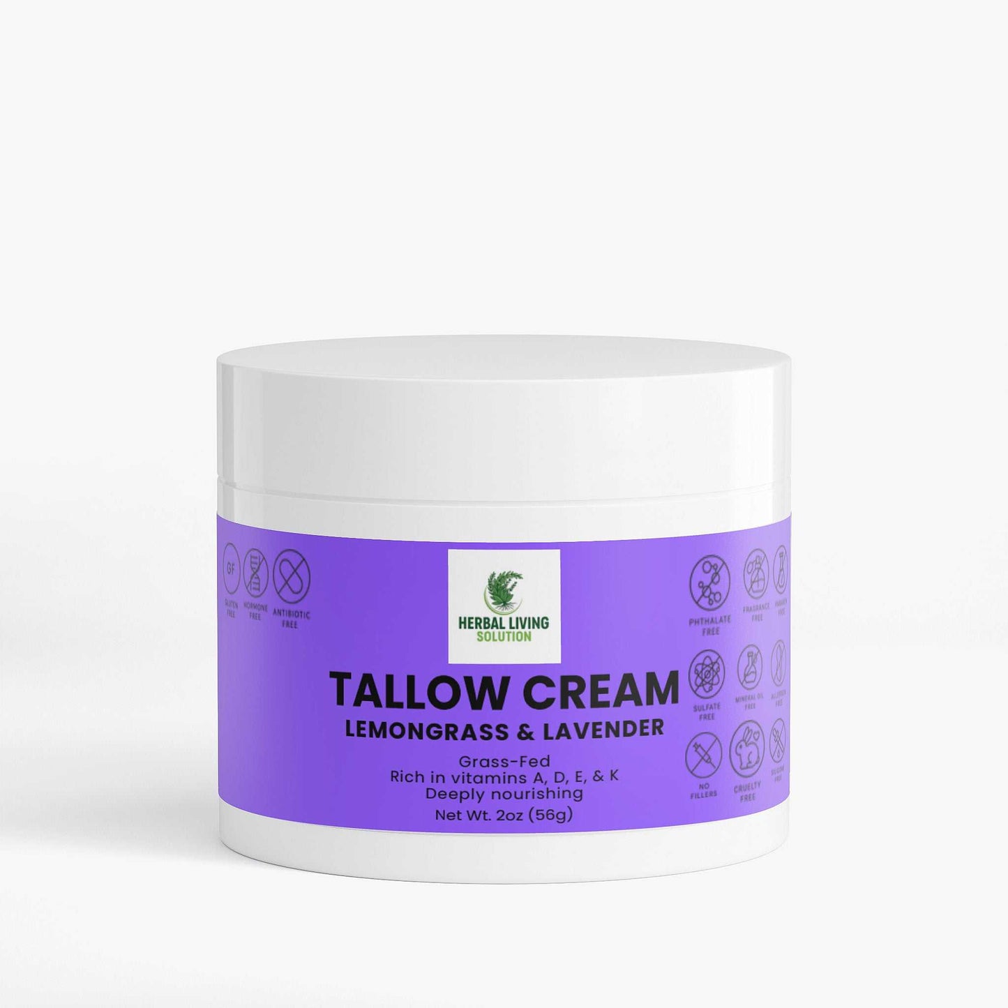 Tallow Cream Lemongrass & Lavender jar with natural hydrating skincare benefits and vitamins A, D, E, K for radiant skin