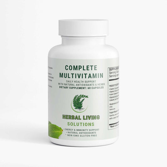 Bottle of Complete Multivitamin dietary supplement with natural antioxidants and immune-supporting herbs, 60 capsules.