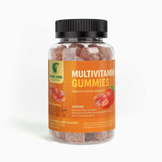Bottle of strawberry flavored Multivitamin Bear Gummies for adult wellness support