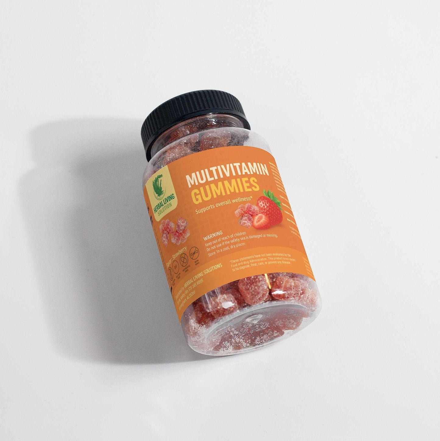 Bottle of strawberry-flavored multivitamin bear gummies supporting overall wellness and immune health