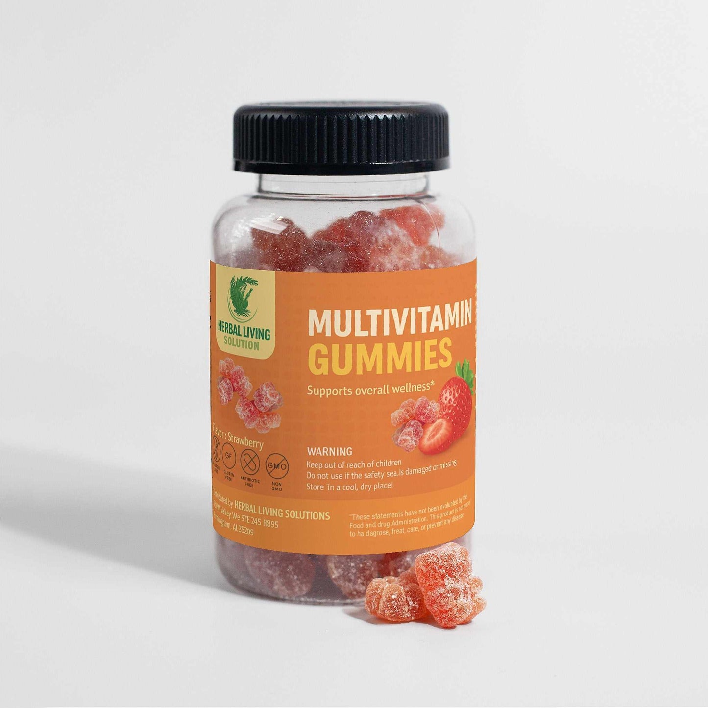 Bottle of strawberry flavored multivitamin bear gummies for adult wellness support