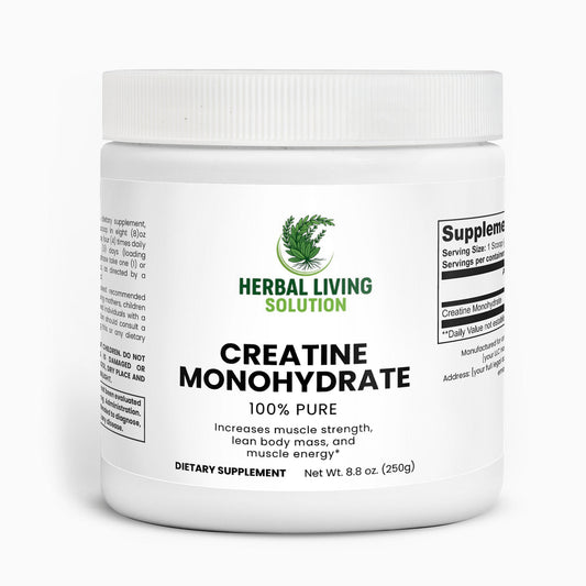 Herbal Living Solution Creatine Monohydrate 100% pure dietary supplement for muscle strength and energy 250g container