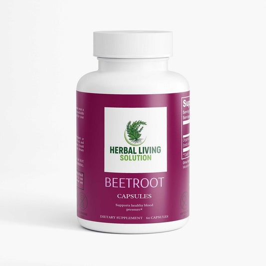 Herbal Living Solution Beetroot Powder capsules for blood pressure support and athletic performance, 60 count