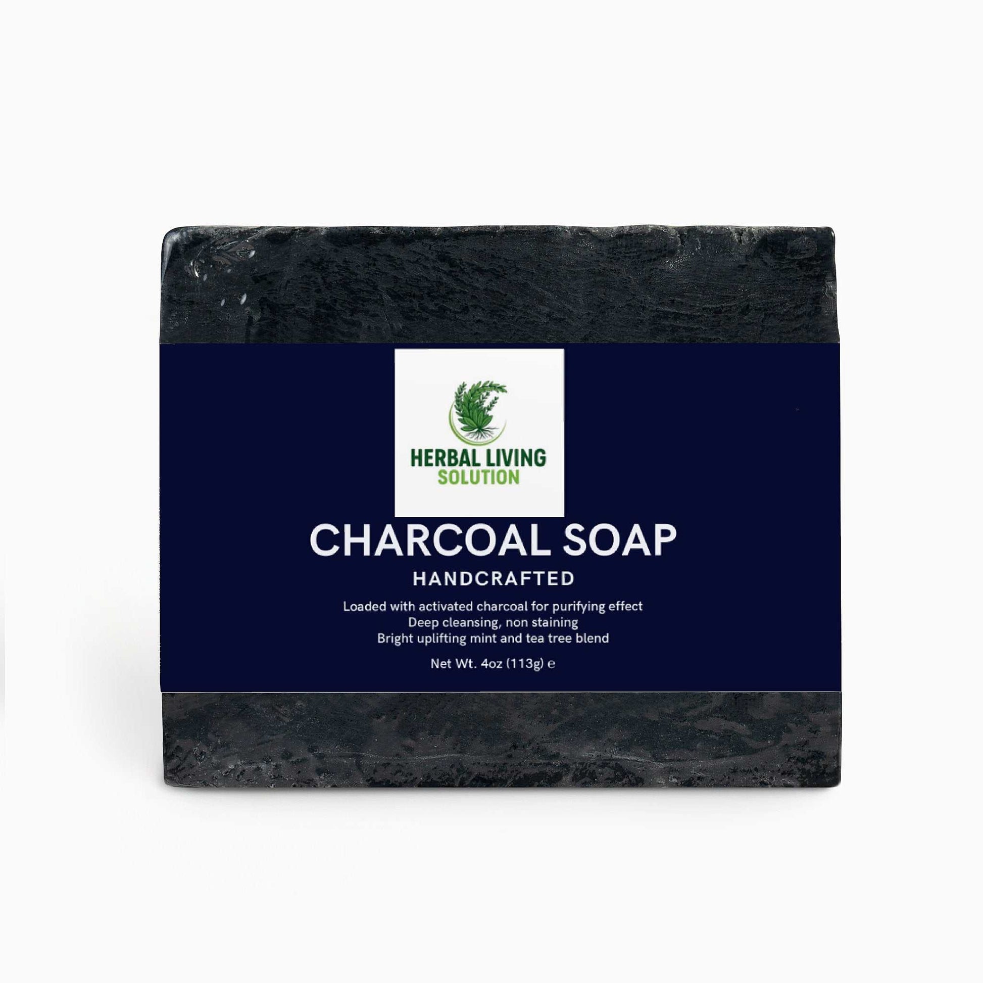 Handcrafted charcoal soap bar with activated charcoal, peppermint, and tea tree for deep cleansing and refreshing skincare