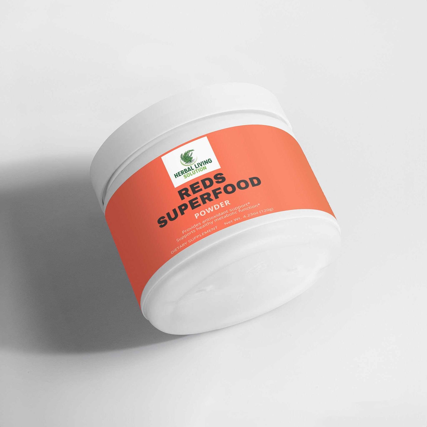 Container of Reds Superfood antioxidant and nutrient-rich powder supplement with red label