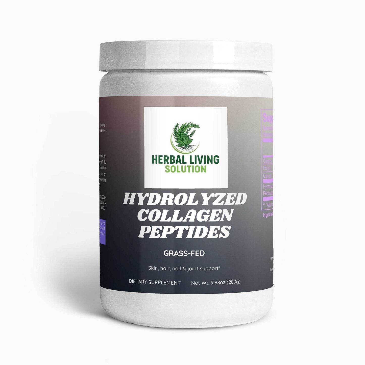 Grass-Fed Hydrolyzed Collagen Peptides supplement for skin, hair, nails, and joint support in white container